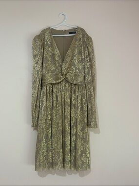 Tommy Hilfiger Gold Twist-Front Long Sleeve Midi Dress